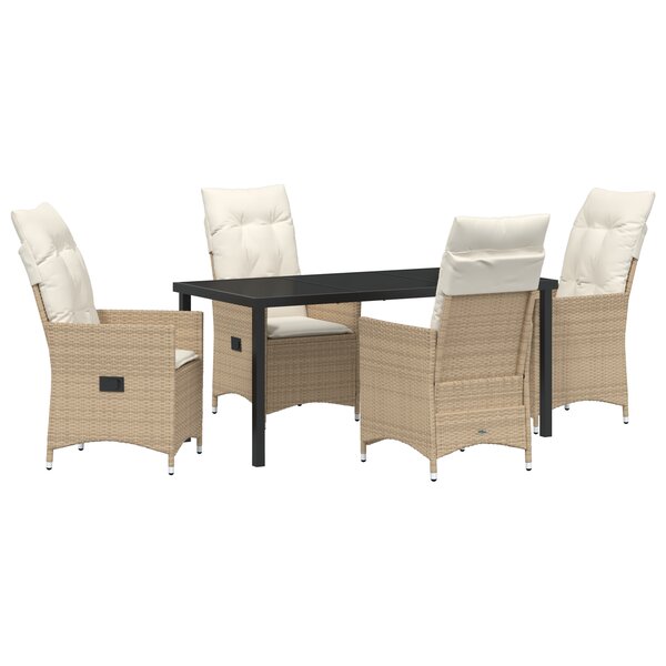 vidaXL Ensemble de salle à manger de jardin 5 pièces avec coussins beige en poly rattan