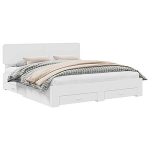 vidaXL Cadre de lit avec tiroir Blanc 200 x 200 cm Bois d'ingénierie