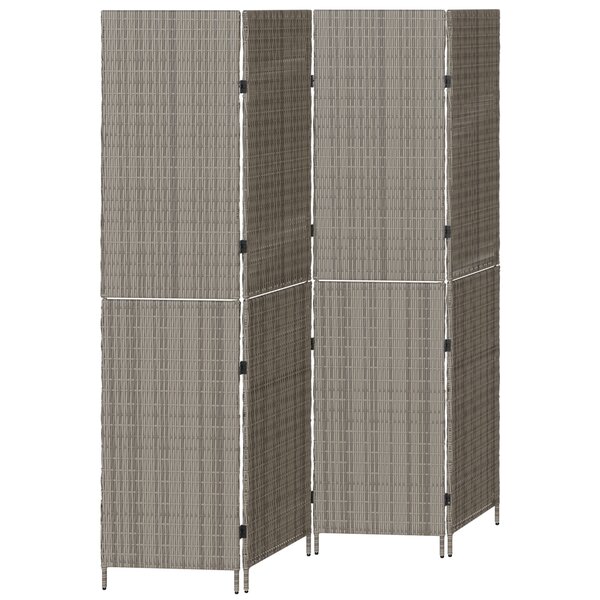 Paravent vidaXL 4 panneaux pliable gris 195x180 cm en poly rotin