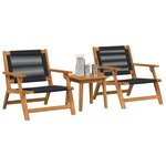 vidaXL Chaises de jardin avec table 3 Pièces Noir Bois d'acacia massif