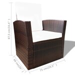 vidaXL Salon de jardin 4 Pièces avec coussins Résine tressée Marron