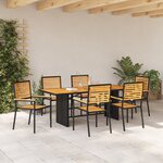VidaXL Ensemble Salle à Manger Jardin 7 Pièces Noir Poly Rotin Acacia