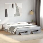vidaXL Cadre de lit avec tiroirs sans matelas sonoma gris 180x200 cm