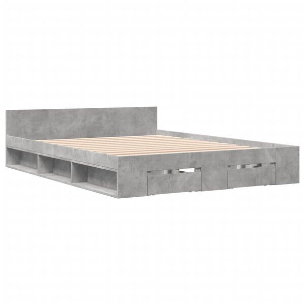 vidaXL Cadre de lit à tiroirs gris béton 135x190 cm bois d'ingénierie