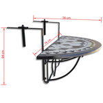 vidaXL Table suspendue de balcon Noir et blanc Mosaïque