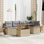 vidaXL Ensemble de Canapé de Jardin 6 pièces avec Coussins Beige en Rattan Poly