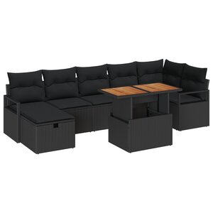 vidaXL Ensemble de canapé de jardin 8 Pièces Noir polyrotin