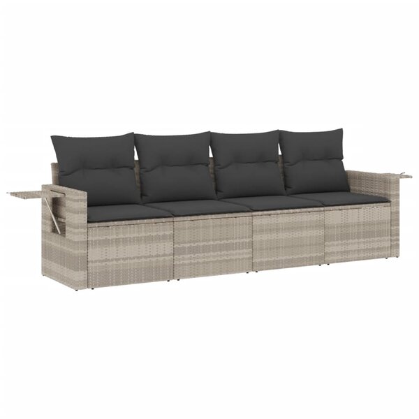 vidaXL Salon de jardin 4 Pièces avec coussins gris clair résine tressée