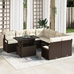 Ensemble de Canapé de Jardin vidaXL 9 Pièces avec Coussins Marron Poly Rattan
