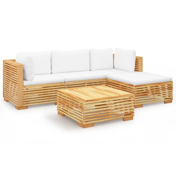 vidaXL Salon de jardin 5 Pièces avec coussins Bois de teck solide