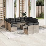 vidaXL Salon de jardin avec coussins 12 Pièces gris clair résine tressée