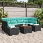 vidaXL Ensemble de canapé de jardin avec coussin 7 Pièces Noir polyrotin
