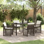 Ensemble de salle à manger de jardin 5 pièces avec coussins en osier poly marron