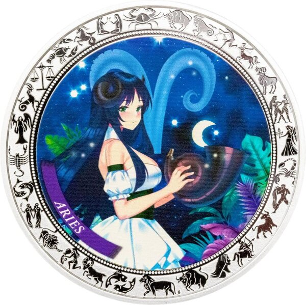 Pièce de monnaie en Argent 5 Cedis g 31.1 (1 oz) Millésime 2025 Anime Zodiac ARIES