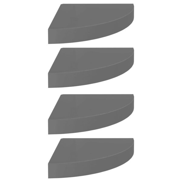 vidaXL Étagères d'angle flottantes 4 Pièces gris brillant 25x25x3 8cm MDF