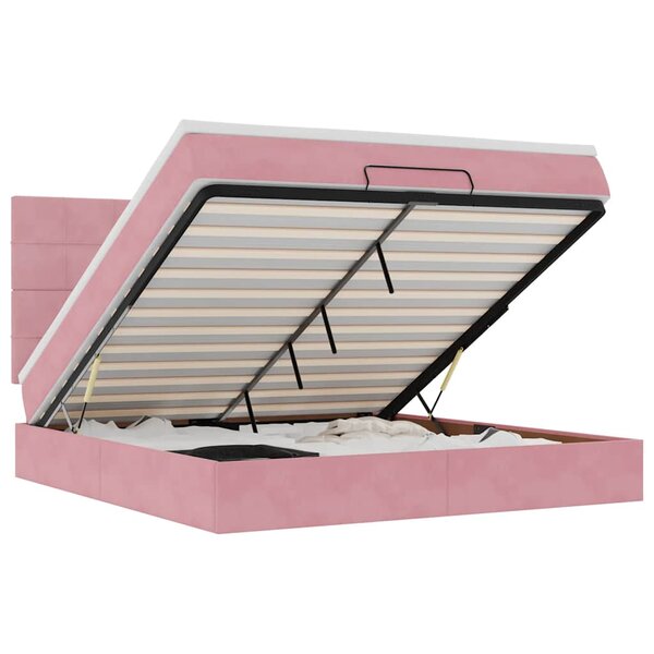 vidaXL Cadre de lit ottoman avec matelas rose 180x200 cm velours