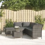 vidaXL Salon de jardin 4 Pièces avec coussins Gris Résine tressée