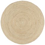 vidaXL Tapis fait à la main Jute avec design de spirale Blanc 120 cm