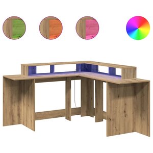 vidaXL Bureau avec lumières LED chêne artisanal bois d'ingénierie