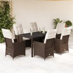 vidaXL Ensemble à manger de jardin et coussins 7 Pièces marron rotin