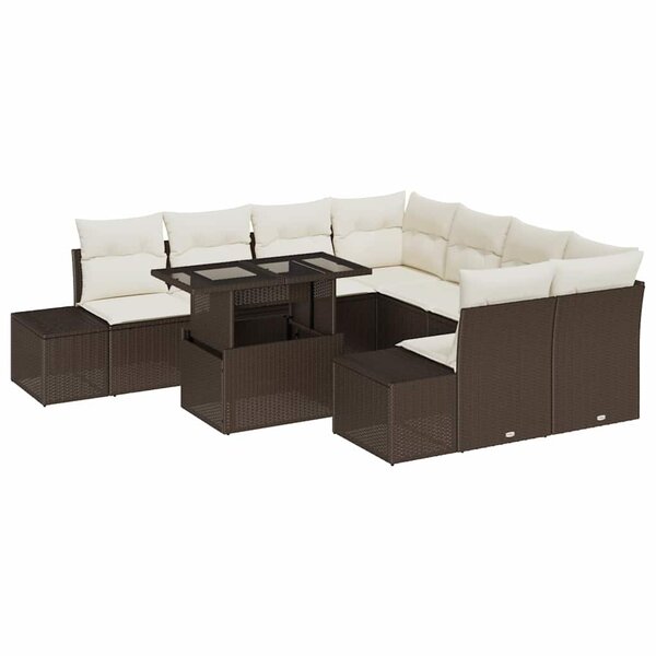 vidaXL Ensemble de canapé de jardin 9 Pièces Marron et Crème polyrotin