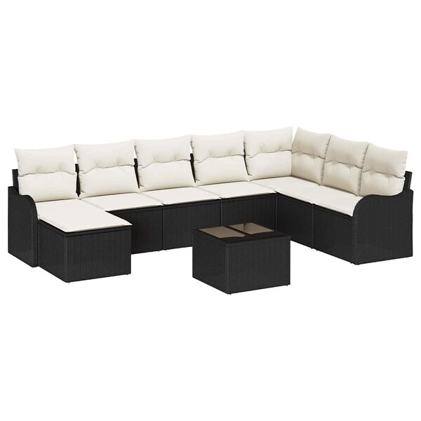 vidaXL Ensemble de canapé de jardin avec coussin 9 Pièces Noir Poly rotin