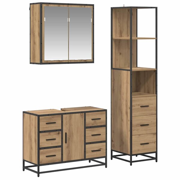 vidaXL Ensemble de mobilier de salle de bain 3 Pièces chêne artisanal