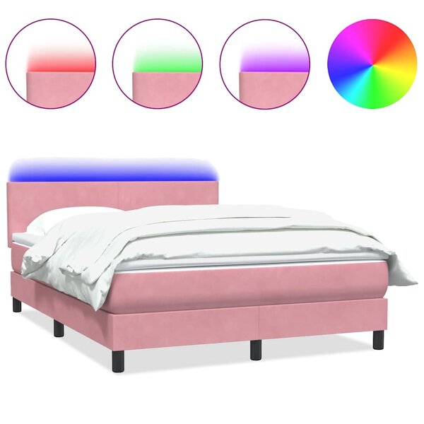 vidaXL Sommier à lattes de lit avec matelas et LED rose 160x220 cm velours