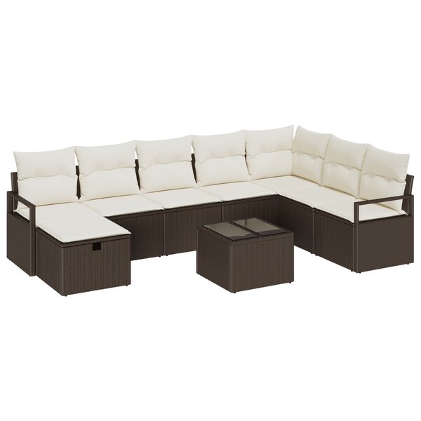 vidaXL Canapé Jardin 9 Pièces Avec Coussins Poly Rattan Marron