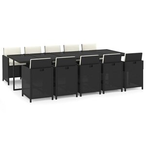 vidaXL Ensemble à manger de jardin coussins 11 Pièces Résine tressée Noir