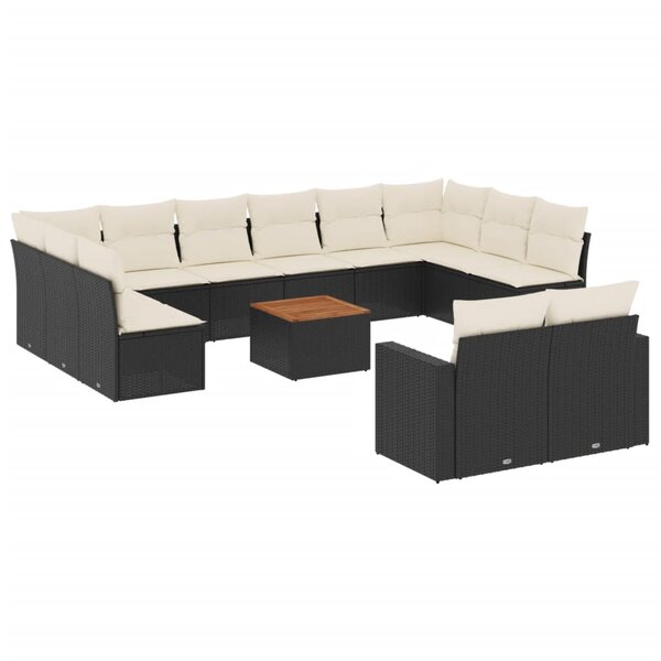 vidaXL Salon de jardin avec coussins 13 Pièces noir résine tressée
