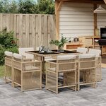 vidaXL Ensemble à manger de jardin et coussins 9 Pièces beige Poly rotin