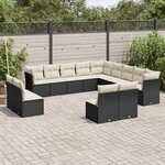 vidaXL Salon de jardin avec coussins 13 Pièces noir résine tressée