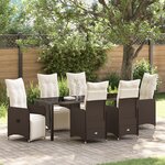 vidaXL Set de jardin 7 pièces avec coussins en poly rattan marron