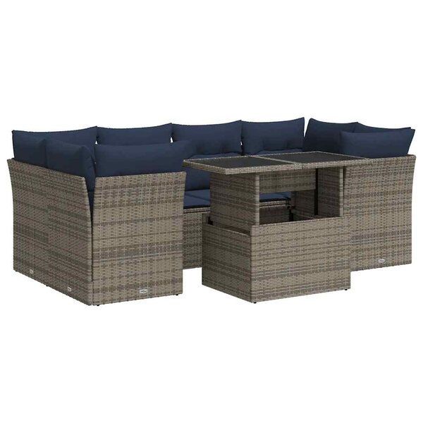vidaXL Salon de jardin avec coussins 7 Pièces gris résine tressée acacia