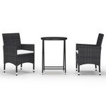 vidaXL Ensemble de bistro de jardin 3 Pièces poly rotin et verre trempé