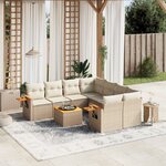 vidaXL Salon de jardin avec coussins 9 Pièces beige résine tressée