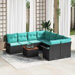vidaXL Ensemble de canapé de jardin 9 Pièces Noir et turquoise polyrotin