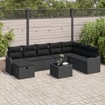 Ensemble de canapé de jardin vidaXL 9 pièces avec coussins en rotin poly noir