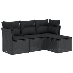 vidaXL Salon de jardin 4 Pièces avec coussins noir résine tressée