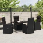 vidaXL Ensemble de Salle à Manger de Jardin 5 Pièces avec Coussins Noir Rattan Poly