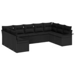 vidaXL Ensemble de canapé de jardin avec coussin Noir polyrotin