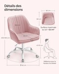 Chaise de bureau avec surface en tissu velours fauteuil pivotant siège ergonomique rembourrage en mousse hauteur réglable rose 12_0004851