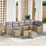 vidaXL Ensemble de Canapé de Jardin 9 Pièces avec Coussins Beige Poly Rattan Acacia