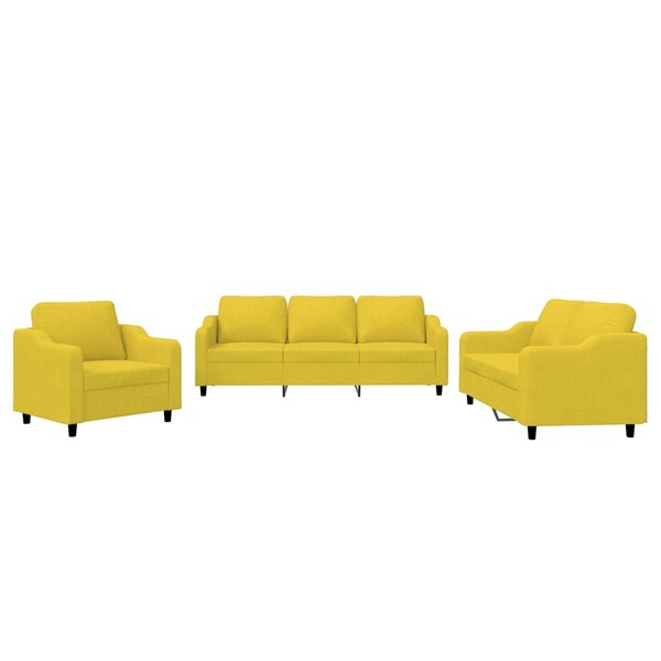 vidaXL Ensemble de canapés 3 Pièces avec coussins Jaune clair Tissu