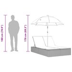 vidaXL Chaise longue double avec coussins et parasol gris clair rotin