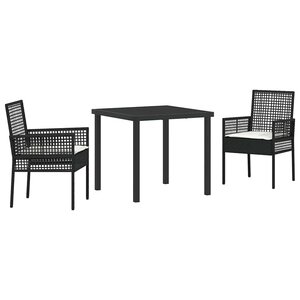 vidaXL Ensemble de salle à manger pour jardin 3 Pièces Noir polyrotin
