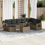 vidaXL Salon de jardin 9 Pièces avec coussins gris résine tressée