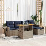 vidaXL Salon de jardin avec coussins 6 Pièces gris résine tressée acacia