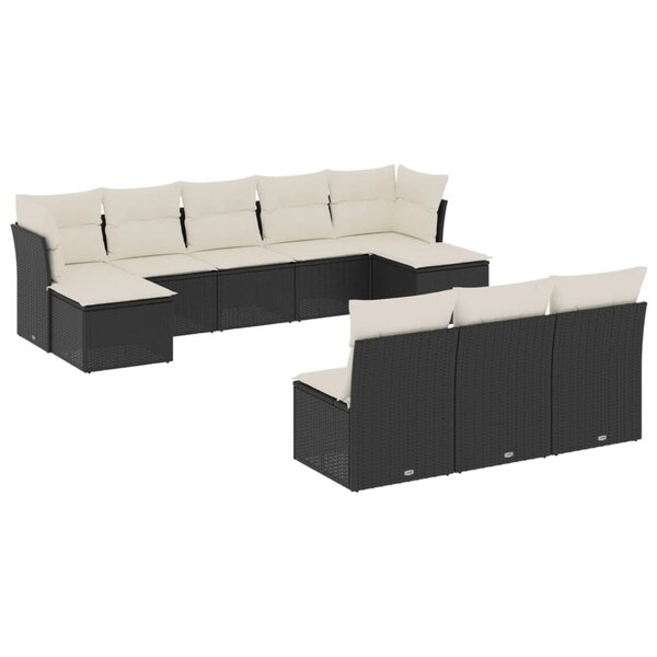 vidaXL Salon de jardin 10 Pièces avec coussins noir résine tressée